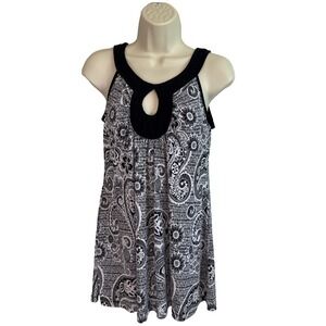 JTB Sleeveless Strappy Keyhole Neck Top L Geometric Print Flowy Whimsigoth